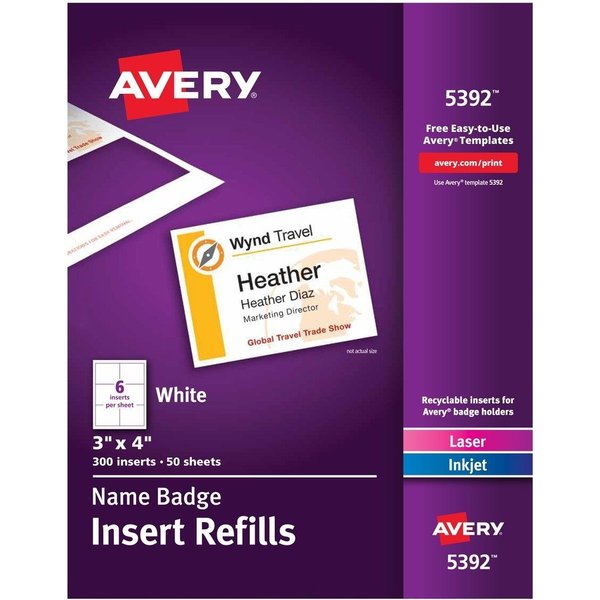 Avery Refill, Badge, 3""X4"", 300Ct 300PK AVE5392